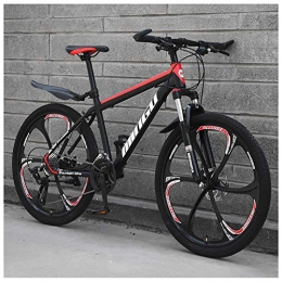 Wghz Folding Mountain Bike 24 Inch Mountain Bikes, Mens Women Carbon Steel Bicycle, 30-Speed Drivetrain All Terrain Mountain Bike with Dual Disc Brake, 21Vitesses, Black Red 6 Spoke