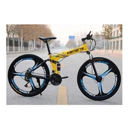 WJSW Folding Mountain Bike 24 Inch Overall Wheel 27 Speed Unisex Dual Suspension Folding Road Mountain Bikes (Color : Yellow)
