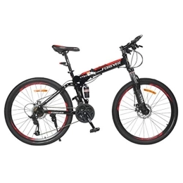 SJWR Folding Mountain Bike 24 Inches Men's Women Foldable Mountain Bike, MTB Bicycle with Spoke Wheel Adjustable Seat, Black&Red, 21 speed