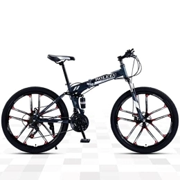 TAURU Folding Mountain Bike 24“ Thick Wheel Mountain Bike, Folding Mountain Bikes, Adult Fat Tire Mountain Trail Bike, High-carbon Steel Frame Dual Full Suspension Dual Disc Brake (27 Speed, Grey)