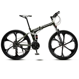 BSWL Folding Mountain Bike 24 Variable Speed Six Cutter Wheel Adult Off-Road Mountain Bike Men And Women Bicycle Folding Variable Speed Double Shock Absorber Student Racing, Army Green, 24