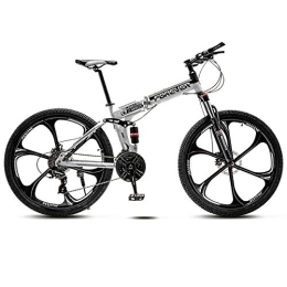 BSWL Folding Mountain Bike 24 Variable Speed Six Cutter Wheel Adult Off-Road Mountain Bike Men And Women Bicycle Folding Variable Speed Double Shock Absorber Student Racing, Black And White, 24