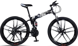 DPCXZ Bike 24In Folding 6-Spoke Mountain Bike, Full Suspension Mountain Bike, Foldable MTB Bicycle, 21-Speed Rear Derailleur Disc Brakes Mountain Bike, Men and Women's Outdoor Black, 24 inches