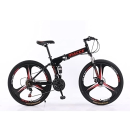 MIGONG Folding Mountain Bike 24inch 27 Speed Folding Mountain Bike high Carbon Steel, Full Suspension MTB Bike, Suitable for Adults, Double disc Brake Outdoor Mountain Bike, Men and Women (24inch for Height 140-170cm, Black)