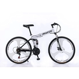 MIGONG Folding Mountain Bike 24inch 27 Speed Folding Mountain Bike high Carbon Steel, Full Suspension MTB Bike, Suitable for Adults, Double disc Brake Outdoor Mountain Bike, Men and Women (24inch for Height 140-170cm, White)