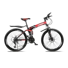 Kays Folding Mountain Bike 26" 21 / 24 / 27-Speed Hardtail Mountain Bike Carbon Steel Folding Frame For Boys Girls Men And Women Spoke Wheels Dual Suspension Bicycle With Lockable Shock-absorbing U-shaped(Size:21 Speed, Color:Red)