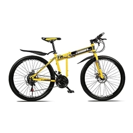 Kays Folding Mountain Bike 26" 21 / 24 / 27-Speed Hardtail Mountain Bike Carbon Steel Folding Frame For Boys Girls Men And Women Spoke Wheels Dual Suspension Bicycle With Lockable Shock-absorbing U-shaped(Size:21 Speed, Color:Yello)