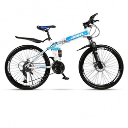 YWHCLH Folding Mountain Bike 26 / 24 Inch Spoke Disc Brake Mountain Bike for Men and Women, Variable Speed Mountain Bike, Mountain Bike with Adjustable Front Seat Suspension, Multi-speed Road Bike (26inch 30-speeded, White blue)