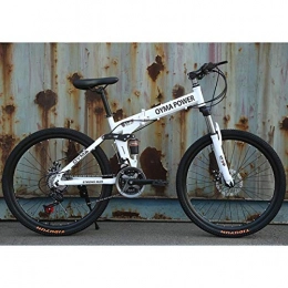 WZB Bike 26" / 26inch Folding Mountain Bike, 21 / 24 / 27 speed, Unisex, Steel Frame Spoke wheel Integrated Wheel, Premium Full Suspension, White, 21speed
