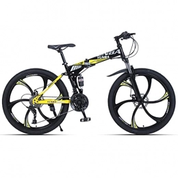 M-YN Folding Mountain Bike 26” Full Suspension Folding Mountain Bike 21 / 24 / 27 Speed Bicycle Men Or Women MTB Foldable Frame(Size:21speed, Color:yellow)