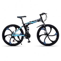 QSCFT Bike 26” Full Suspension Folding Mountain Bike 21 / 24 / 27 Speed Bicycle Men Or Women MTB Foldable Frame(Size:27speed, Color:Blue)