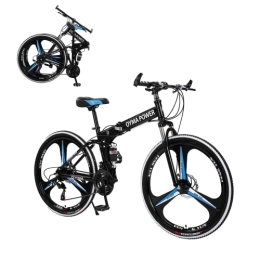 AASSDOO Folding Mountain Bike 26 in Folding Bicycle for Mens and Womens - With 21 Speed Dual Disc Brakes Full Suspension Non-slip Adult Sport Bike 26 Inches Anti-Slip Bicycle for Adults Mens Boys Wome