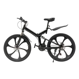 26 Inch Foldable City Bike Bike, 21 Speed Carbon Steel Mountain Bike Full Suspension MTB Disc Brake, Height-Adjustable Folding Bike, with Mudguard, Mountain Bike for Roads, Mountains, Black