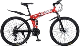 DPCXZ Folding Mountain Bike 26 Inch Foldable Mountain Bike 21 Speed Folding Bikes for Adult Spoke Wheel Bicycles for Men and Women Full Suspension, High Carbon Steel Frame Mens Bicycle, Road Bikes for Adults red, 26 inches