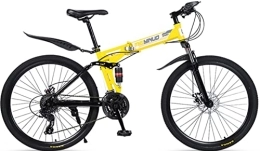 DPCXZ Folding Mountain Bike 26 Inch Foldable Mountain Bike 21 Speed Folding Bikes for Adult Spoke Wheel Bicycles for Men and Women Full Suspension, High Carbon Steel Frame Mens Bicycle, Road Bikes for Adults Yellow, 26 inches