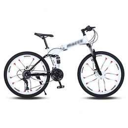 FBDGNG Folding Mountain Bike 26 Inch Folded Mountain Bike Carbon Steel Frame Bicycle For Boys Girls Men And Women 21 / 24 / 27 Speed Gear With Mechanical Disc Brake(Size:21 Speed, Color:White)