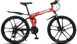 DPCXZ Folding Mountain Bike 26 Inch Folding Mountain Bike, 21 Speed Bicycles Full Suspension Men or Women Unisex Lightweight MTB with Double Disc-Brake, Sports Outdoor Adult Bike Red, 26 inches