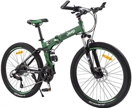 DPCXZ Folding Mountain Bike 26-Inch Folding Mountain Bike, 24 Speed Mountain Bicycle Foldable with High Carbon Steel Frame &Amp; Double Disc Brake, Front Suspension Anti-Skid Shock-Absorbing Front Fork Green, 24 inches