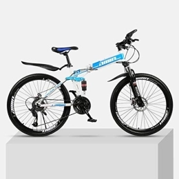 RR-YRL Folding Mountain Bike 26-Inch Folding Mountain Bike Bicycle, Full Suspension MTB Bike High Carbon Steel Frame, Double Disc Brakes, PVC Pedals And Rubber Grips, Blue 21 shift