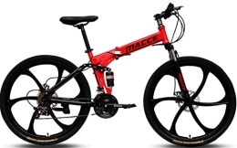DPCXZ Bike 26 Inch Folding Mountain Bike Full Suspension Bikes Dual Disc Brake 21 Speed Bicycle Hardtail Mountain Bikes, for Adults Men or Women red, 24 inches