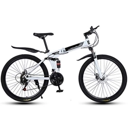 DEAR-JY Folding Mountain Bike 26 Inch Folding Mountain Bikes, 30 Cutter Wheels High Carbon Steel Frame Variable Speed Double Shock Absorption, All Terrain Adult Quick Foldable Bicycle, Men Women General Purpose, White, 21 Speed