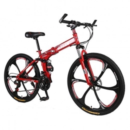 AI-QX Folding Mountain Bike 26-Inch Mountain Bike, Foldable Adult Bike, Boy And Girl, 21-Speed Shimano BMX, Red