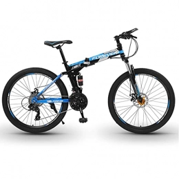 Great Folding Mountain Bike 26-Inch Mountain Bike, Folding Bicycle With Bicycle Front Bag / water Bottle Holder / flashlight Men Women Portable Bicycle, 21 / 24 / 27 / 30 Speed Front And Rear Double Shock Absorber(Size:21 speed , Color:Blue)