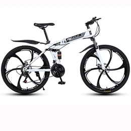 26-Inch Mountain Bike, Folding Carbon Steel Variable Speed Bike, 6 Cutter Wheel Double Disc Brake Adult Road Bike,White,21 speed