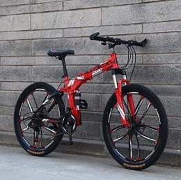 Suge Bike 26 Inch Mountain Bike Folding for Men And Women, Dual Full Suspension Bicycle High Carbon Steel Frame, Steel Disc Brake, Aluminum Alloy Wheel (Color : Red, Size : 24 speed)