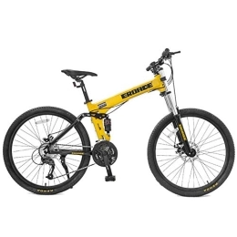 WJSW Folding Mountain Bike 26 Inch Mountain Bikes, Adult 27-Speed Dual-Suspension Mountain Bike, Aluminum Frame Bicycle, Men's Womens Adjustable Seat Alpine Bicycle, Yellow, Non Foldable