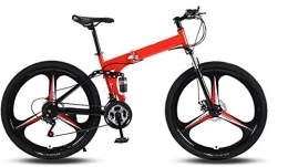 RENXR Folding Mountain Bike 26 Inch Mountain Bikes, Folding High Carbon Steel Frame Variable Speed Double Shock Absorption Foldable Bicycle For People with A Height of 160-185Cm, Red