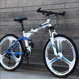 Suge Bike 26 Inch Wheel Folding Mountain Bike, Dual Suspension for Men And Women Bicycle, High Carbon Steel Frame, Steel Disc Brake (Color : White, Size : 24 speed)