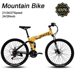 LYRWISHJD Bike 26 inch Wheels Foldable Mountain Bike Soft Tail Mountain Trail Bike High Carbon Steel Outroad Bicycles 21-Speed Bicycle Full Suspension MTB Gears Dual Disc Brakes Bicycle with Adjustable Seat