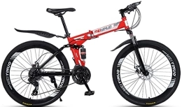 DPCXZ Folding Mountain Bike 26 Inches Folding Bike, 21-Speed Spoke Wheel Full Suspension Mountain Bicycle with Dual Disc Brake Mountain Bike for Adult Men &Amp; Women Red, 26 inches