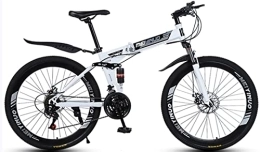 DPCXZ Folding Mountain Bike 26 Inches Folding Bike, 21-Speed Spoke Wheel Full Suspension Mountain Bicycle with Dual Disc Brake Mountain Bike for Adult Men &Amp; Women White, 26 inches