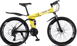 DPCXZ Folding Mountain Bike 26 Inches Folding Bike, 21-Speed Spoke Wheel Full Suspension Mountain Bicycle with Dual Disc Brake Mountain Bike for Adult Men &Amp; Women Yellow, 26 inches