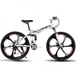 WJSW Folding Mountain Bike 26 Inches Wheels Dual Suspension Bike, Variable Speed City Road Bicycle Hardtail Mountain Bikes (Color : White, Size : 27 Speed)