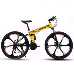 YOUSR Folding Mountain Bike 26 Inches Wheels Dual Suspension Bike, Variable Speed City Road Bicycle Hardtail Mountain Bikes Yellow 21 Speed