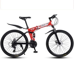 Dsrgwe Folding Mountain Bike 26"Mountain Bike, Carbon Steel Frame, Foldable Hardtail Bicycles, Dual Disc Brake and Double Suspension (Color : Red, Size : 21 Speed)