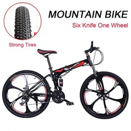 LYRWISHJD Folding Mountain Bike 26in Folding Mountain Bike 24 Speed Bicycle Full Suspension MTB Bikes Adjustable Seat High Carbon Steel Frame, Men And Womens Outdoor Cycling Fitness Equipment ( Color : Black red , Size : 26inch )