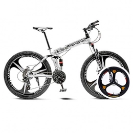BEIGOO Folding Mountain Bike 26inch Dual Disc Brakes Mountain Bike, Folding Mountain Bike For Youths And Adults, Variable Speed Gear Full Suspension MTB Bike, Lightweight High Tensile Steel-27Speed-Black and White