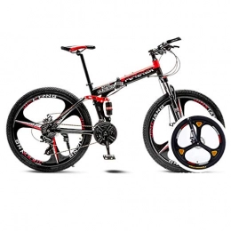 BEIGOO Folding Mountain Bike 26inch Dual Disc Brakes Mountain Bike, Folding Mountain Bike For Youths And Adults, Variable Speed Gear Full Suspension MTB Bike, Lightweight High Tensile Steel-27Speed-Black red