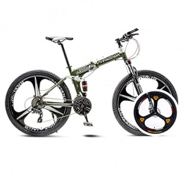 BEIGOO Bike 26inch Dual Disc Brakes Mountain Bike, Folding Mountain Bike For Youths And Adults, Variable Speed Gear Full Suspension MTB Bike, Lightweight High Tensile Steel-30Speed-ArmyGreen