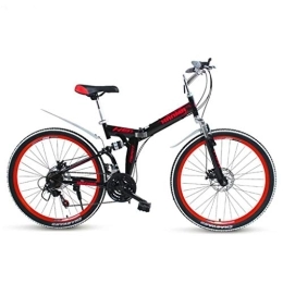 Dsrgwe Folding Mountain Bike 26inch Mountain Bike, Foldable Hardtail Bicycles, Steel Frame, Dual Disc Brake and Double Suspension (Color : Black+Red, Size : 27 Speed)