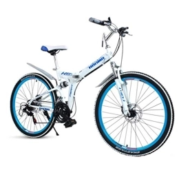 Dsrgwe Folding Mountain Bike 26inch Mountain Bike, Foldable Hardtail Bicycles, Steel Frame, Dual Disc Brake and Double Suspension (Color : White+Blue, Size : 21 Speed)