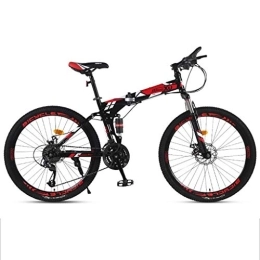 Dsrgwe Folding Mountain Bike 26inch Mountain Bike, Folding Hard-tail Mountain Bicycles, Carbon Steel Frame, Dual Suspension and Dual Disc Brake (Color : Red, Size : 21-speed)