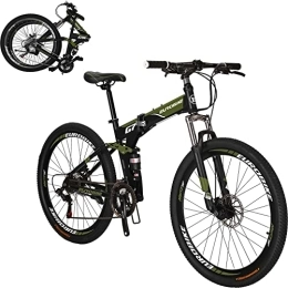 EUROBIKE Bike 27.5 inches Full Suspension Folding Mountain Bike 21 Speed Foldable Bicycle Men or Women MTB for Afult (Green 1)