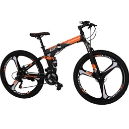 EUROBIKE Bike 27.5 inches Full Suspension Folding Mountain Bike 21 Speed Foldable Bicycle Men or Women MTB for Afult (Orange 1)