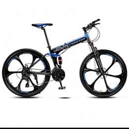 BSWL Folding Mountain Bike 27 Variable Speed Six Cutter Wheel Adult Off-Road Mountain Bike Men And Women Bicycle Folding Variable Speed Double Shock Absorber Student Racing, Black And Blue, 24