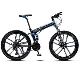 BSWL Bike 27 Variable Speed Ten Cutter Wheel Adult Off-Road Mountain Bike Men And Women Bicycle Folding Variable Speed Double Shock Absorber Student Racing, Black And Blue, 24